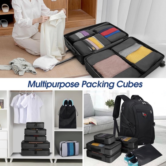 Brand New 6 Set Travel Packing Cube in 4 Sizes with Laundry Bag/Black - Picture 6 of 12